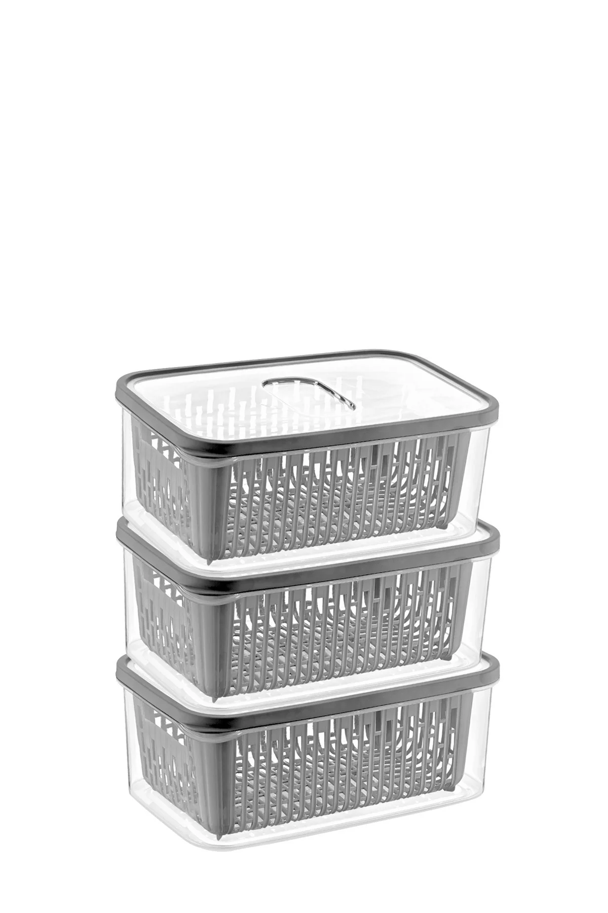 3'lü Set Premium Süzgeçli Antrasit Saklama Kabı, 3,5lt Hacim, 23x