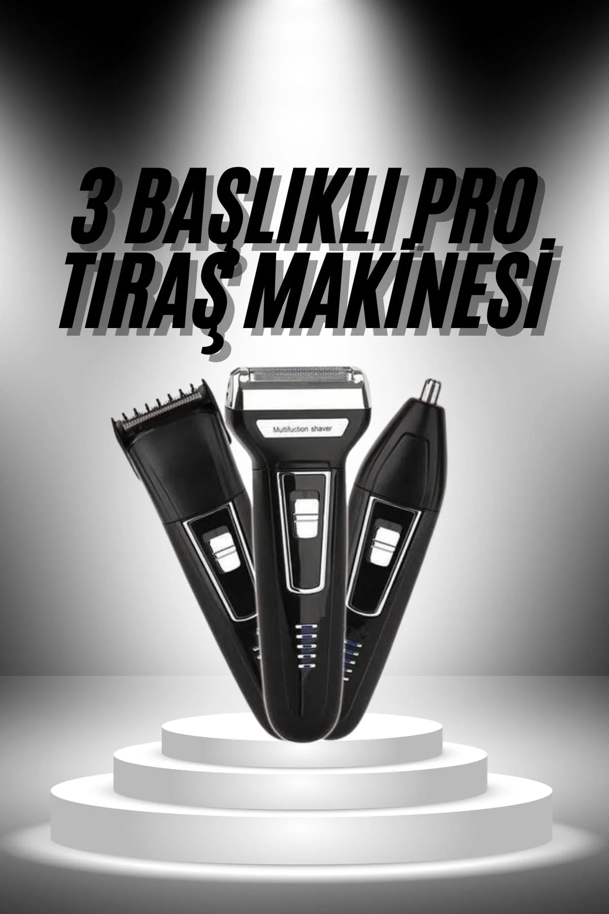 3'lü Set Saç Sakal Kesme Traş Makinesi Burun Kılı Alma Tıraş Maki