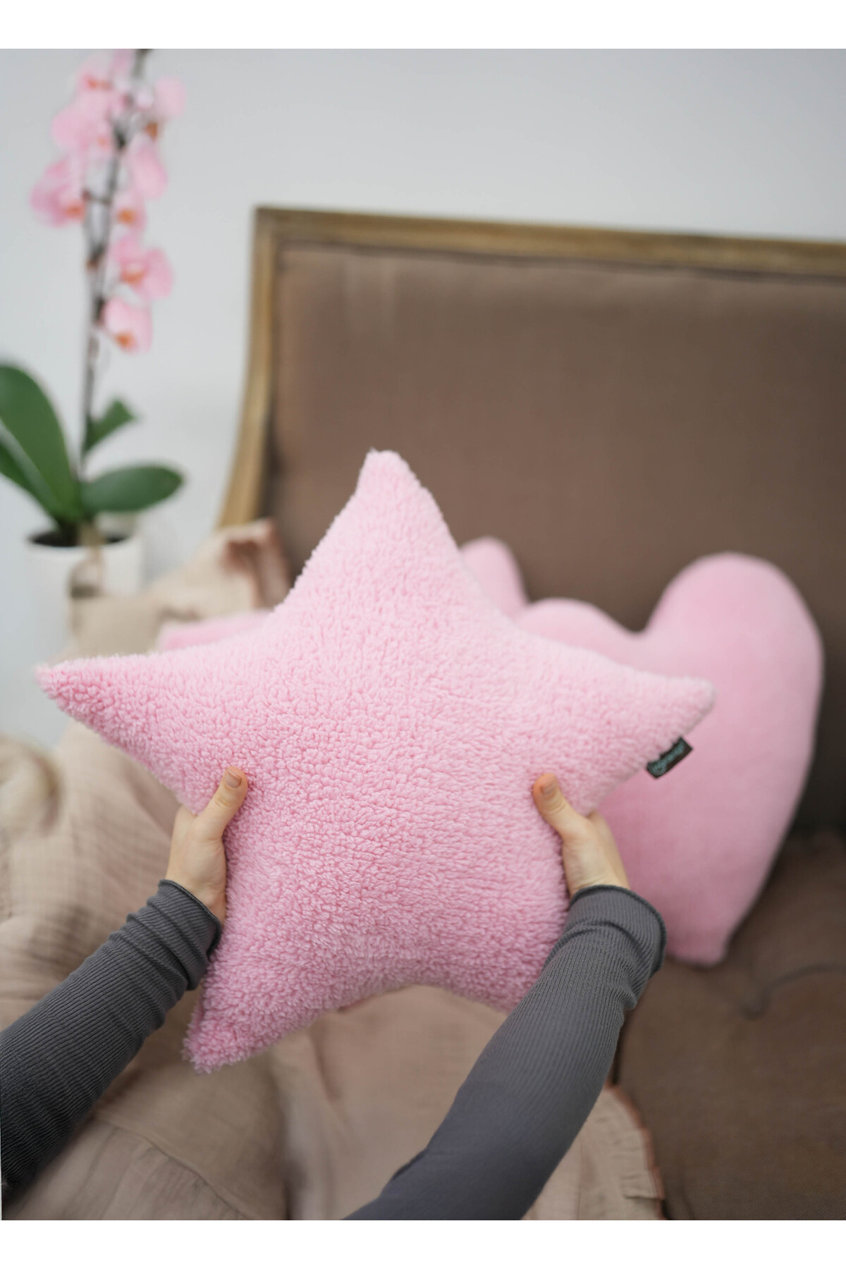 Mordesign 3'Lü Set, Teddy Kumaş Yumuşak Dokulu Dekoratif Yastık, Dolgulu He