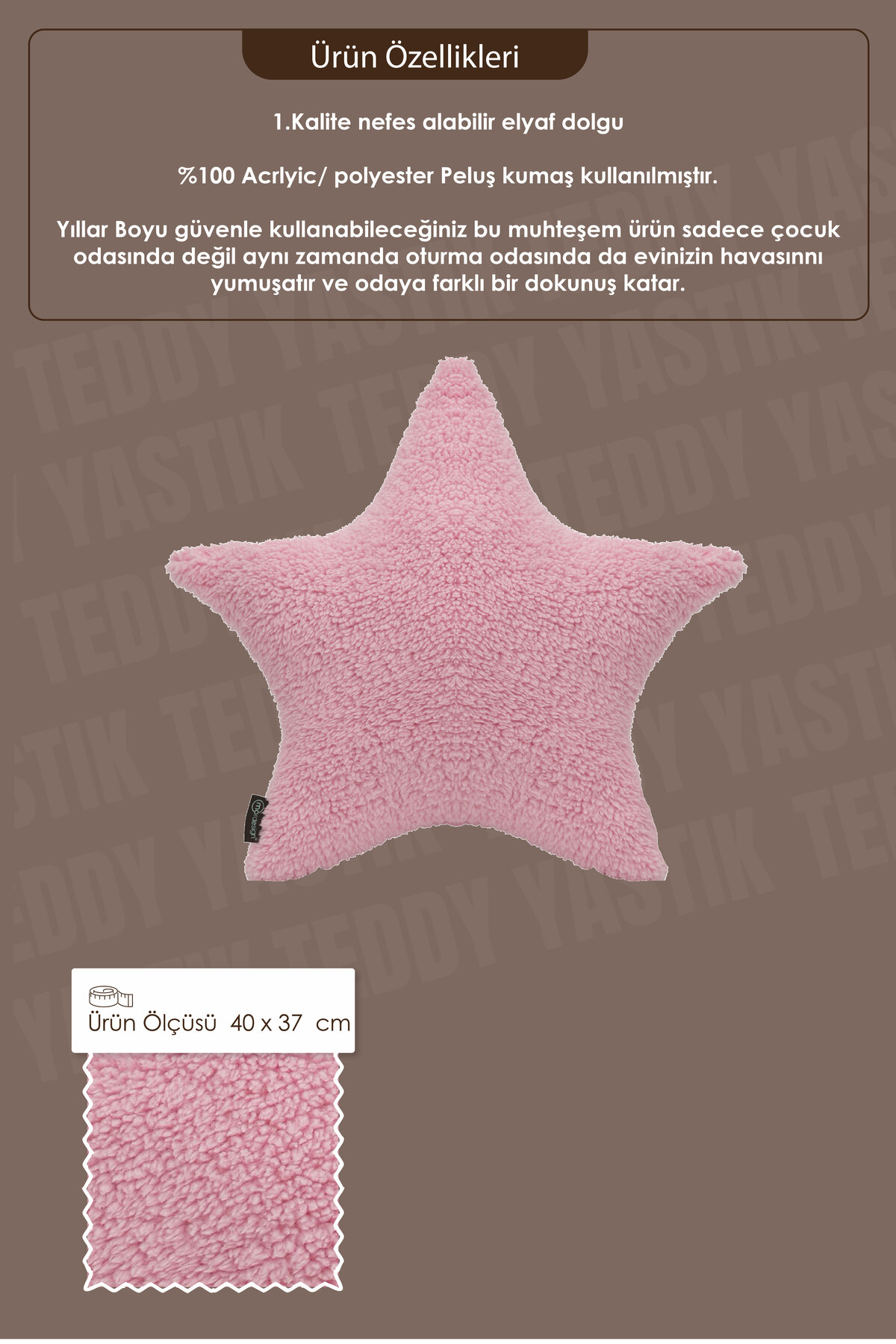 Mordesign 3'Lü Set, Teddy Kumaş Yumuşak Dokulu Dekoratif Yastık, Dolgulu He