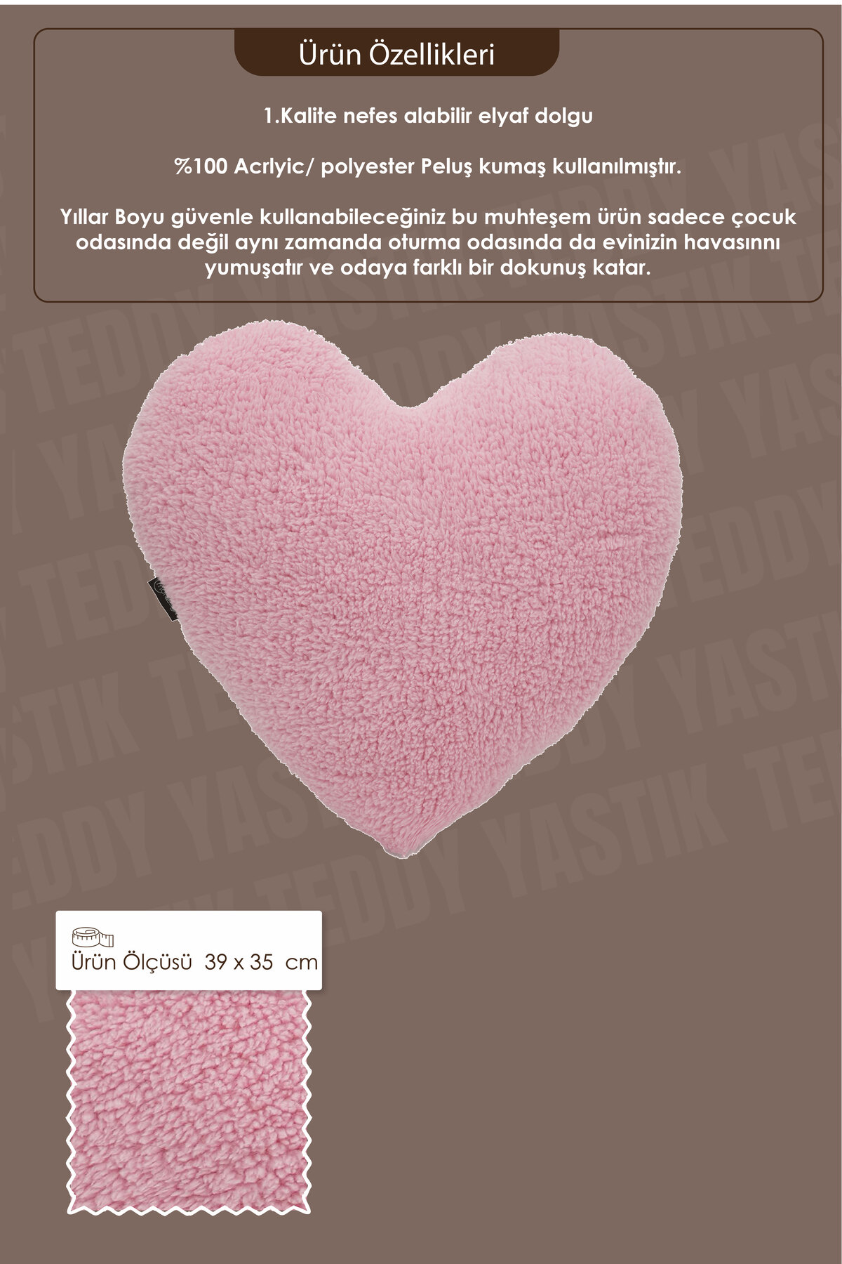 Mordesign 3'Lü Set, Teddy Kumaş Yumuşak Dokulu Dekoratif Yastık, Dolgulu He