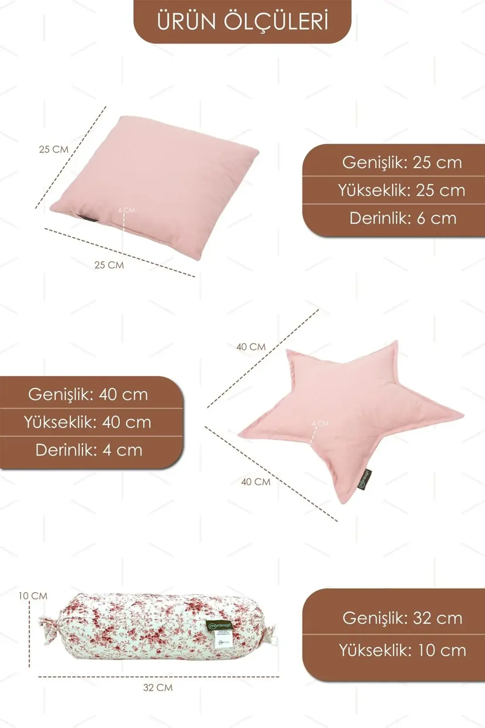 3'lü Set Yıldız Şeker Kare Yastık, Dekoratif Yastık