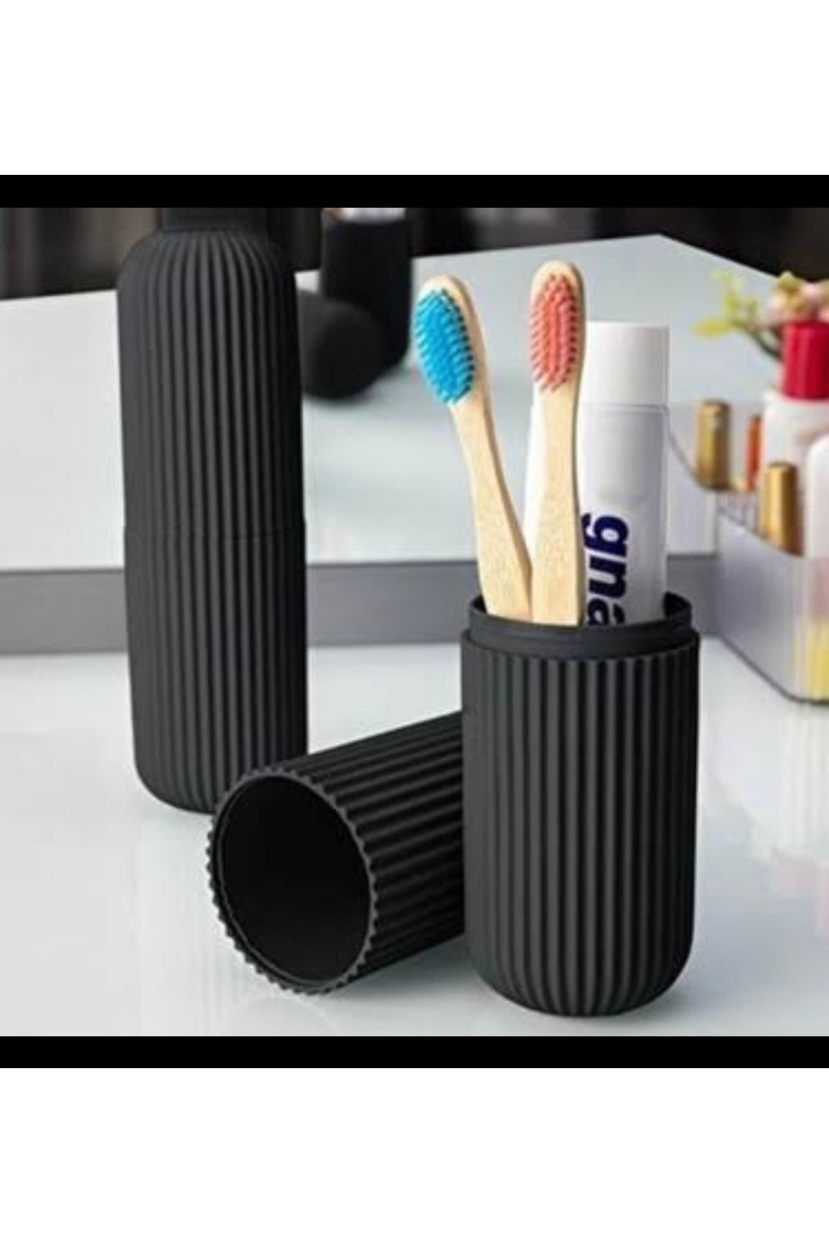 3’lü seyehat diş fırçası gözlük kabı organizeri siyah,beyaz,gri r