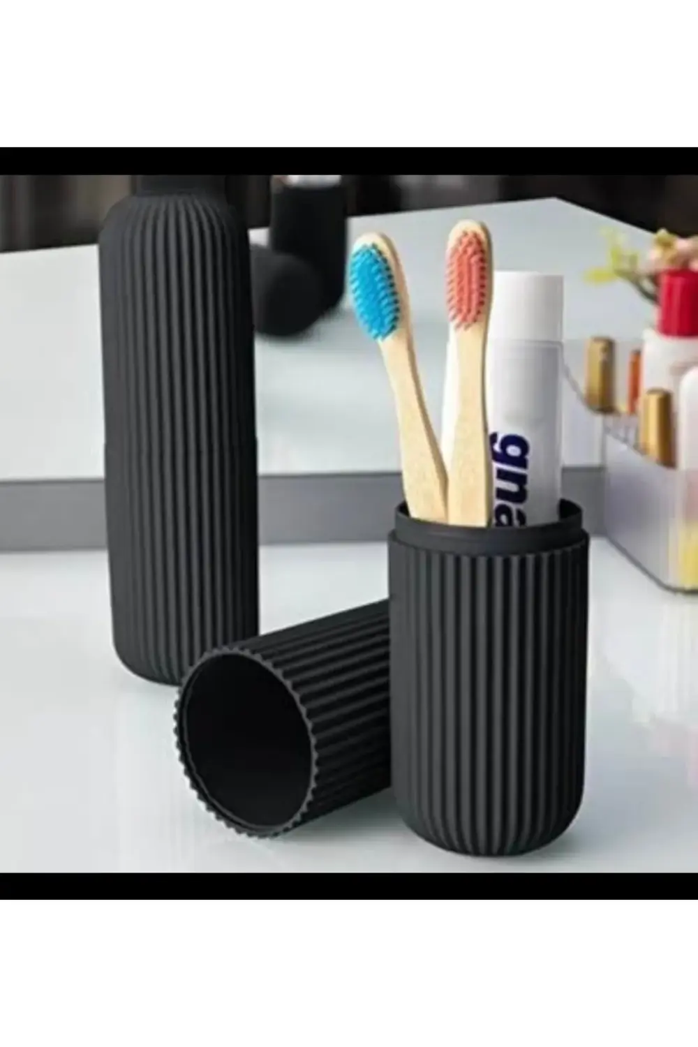 3’lü seyehat diş fırçası gözlük kabı organizeri siyah,beyaz,gri r