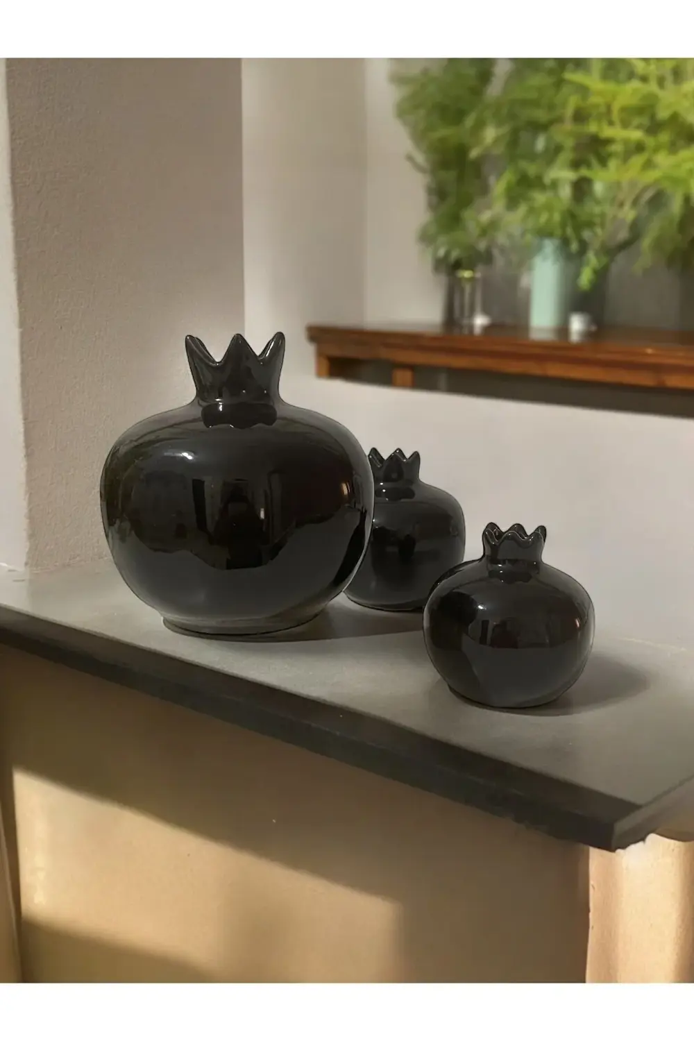 3'lü Siyah Çini Seramik Bereket Narı Biblo Takımı - Konsol Salon
