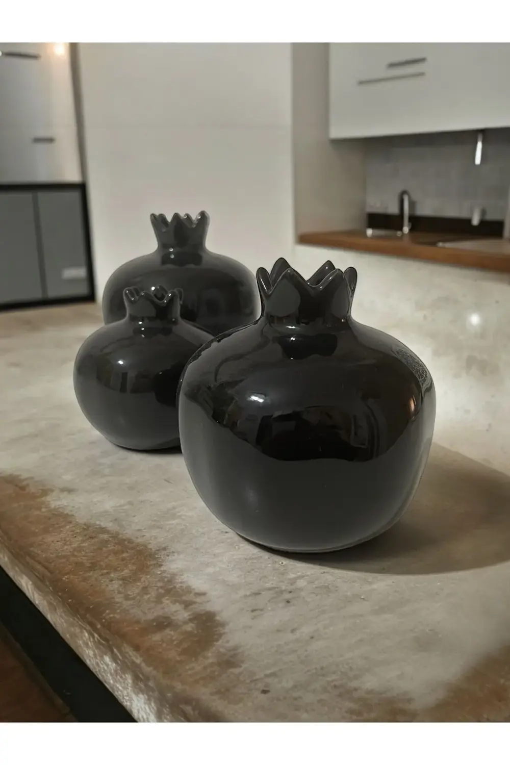 3'lü Siyah Çini Seramik Bereket Narı Biblo Takımı - Konsol Salon