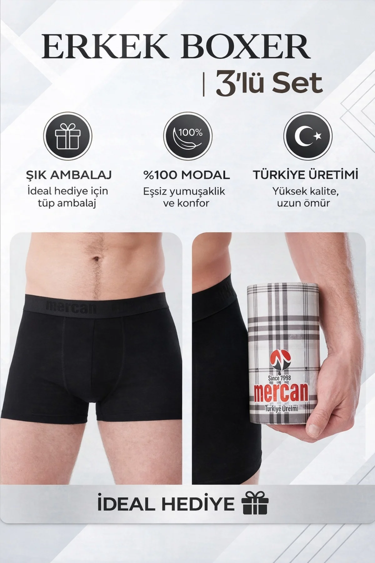 3’lü Siyah Erkek Modal Boxer