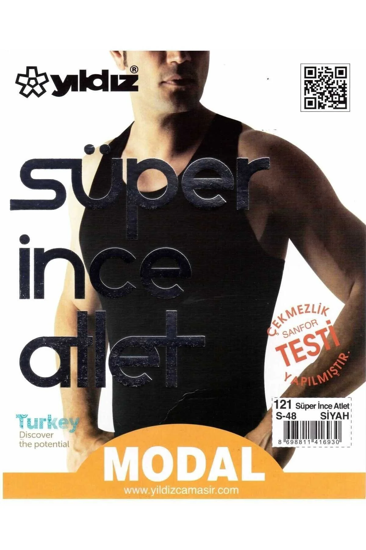 3'lü Siyah Erkek Süper Ince Modal Likrasız Atlet 121