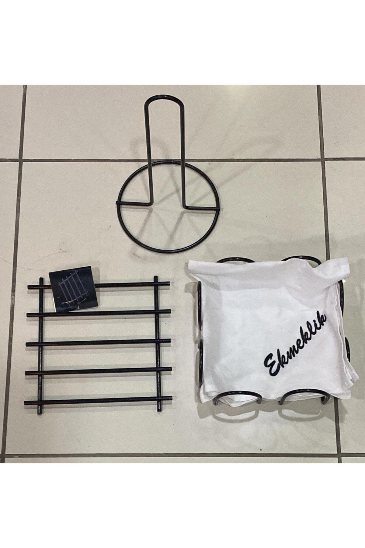 3'lü Siyah Nihale Peçetelik Havluluk Seti Black Rengi Paslanmaz Ç