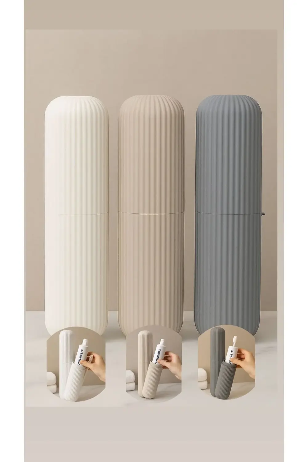 3’lü Taşınabilir Diş Fırçası ve Diş Macunu Saklama Kabı Seti – Re