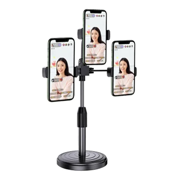 3’lü Telefon Tutucu Tripod - Canlı Yayın & Selfie & TikTok için 360° Dönebilir Çoklu Cihaz Standı