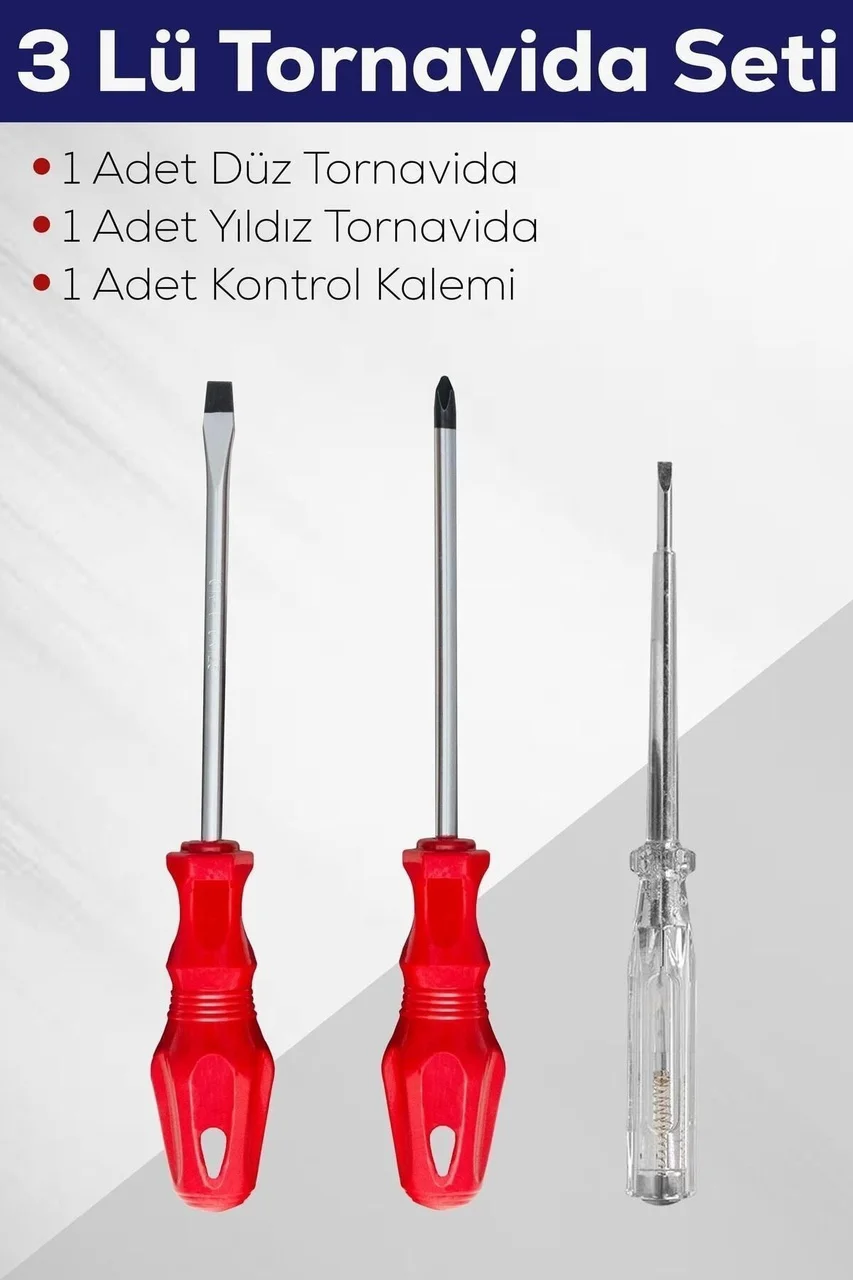 3'lü Tornavida Seti Düz Tornavida + Yıldız Tornavida + Kontrol Ka