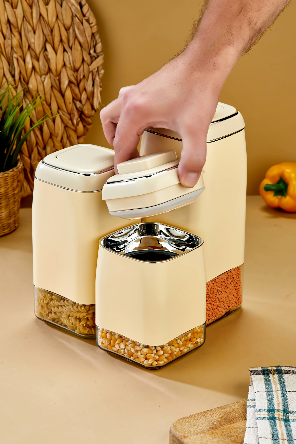 3’lü Tuşlu Vakumlu Kavanoz Seti 1800 ml – 1500 ml – 1300 ml Hava 