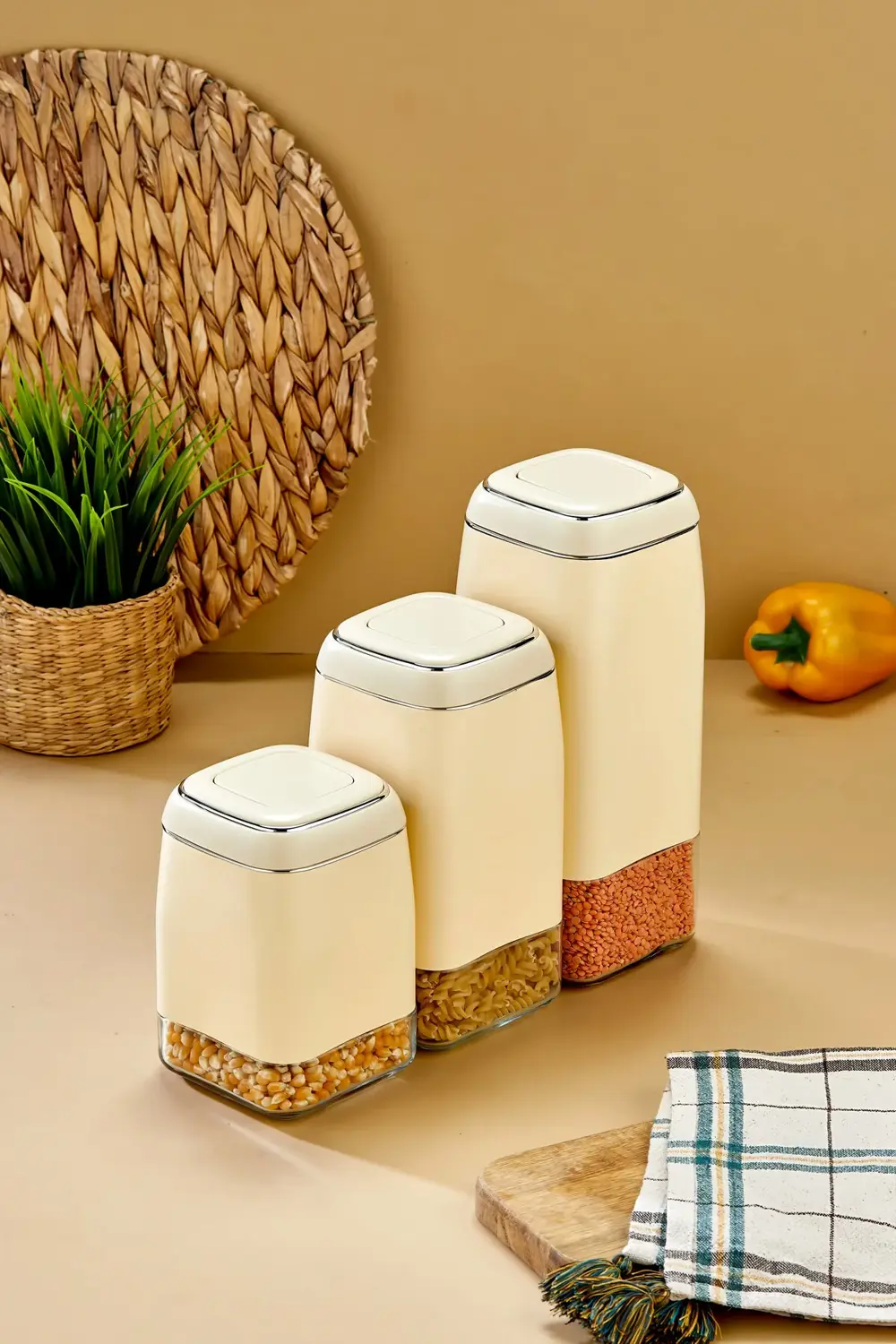 3’lü Tuşlu Vakumlu Kavanoz Seti 1800 ml – 1500 ml – 1300 ml Hava