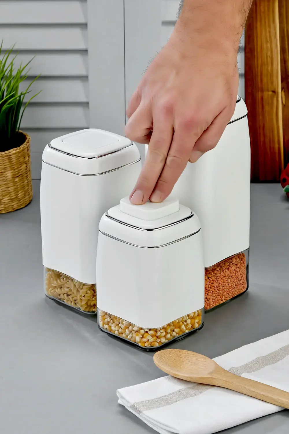 3’lü Tuşlu Vakumlu Kavanoz Seti 1800 ml – 1500 ml – 1300 ml Hava