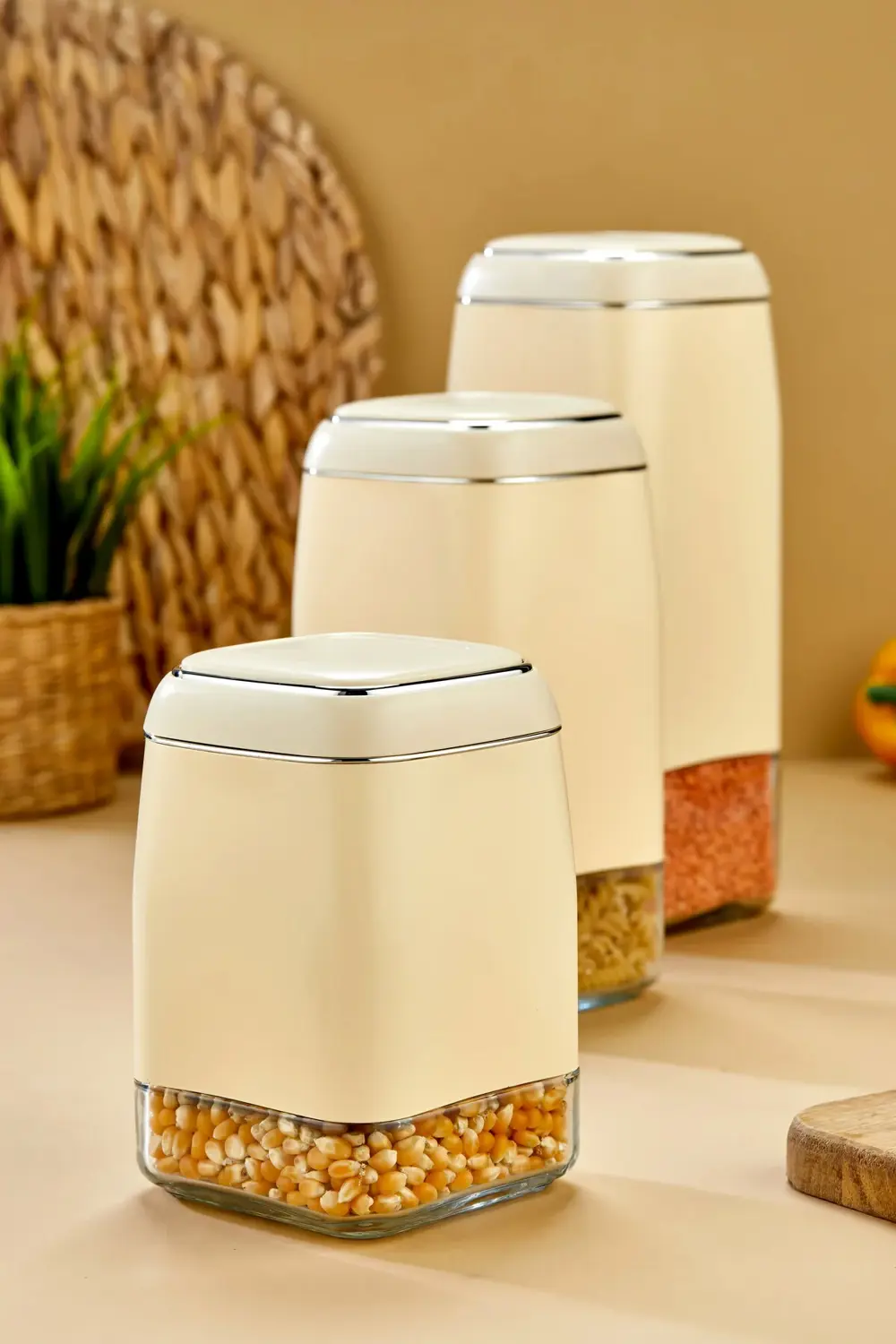 3’lü Tuşlu Vakumlu Kavanoz Seti 1800 ml – 1500 ml – 1300 ml Hava