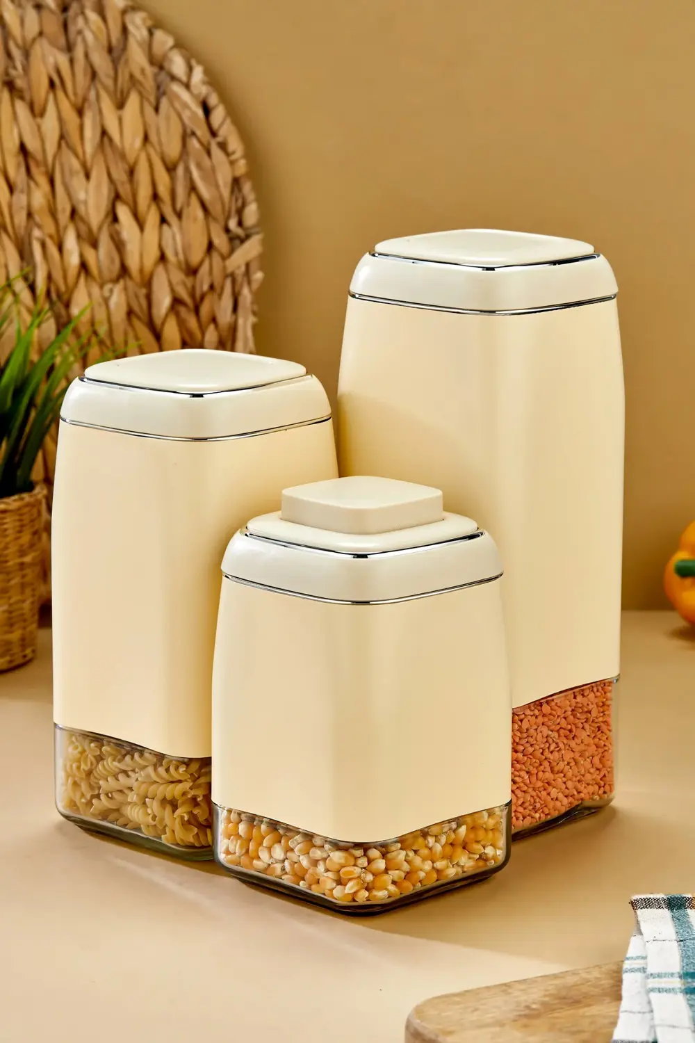 3’lü Tuşlu Vakumlu Kavanoz Seti 1800 ml – 1500 ml – 1300 ml Hava