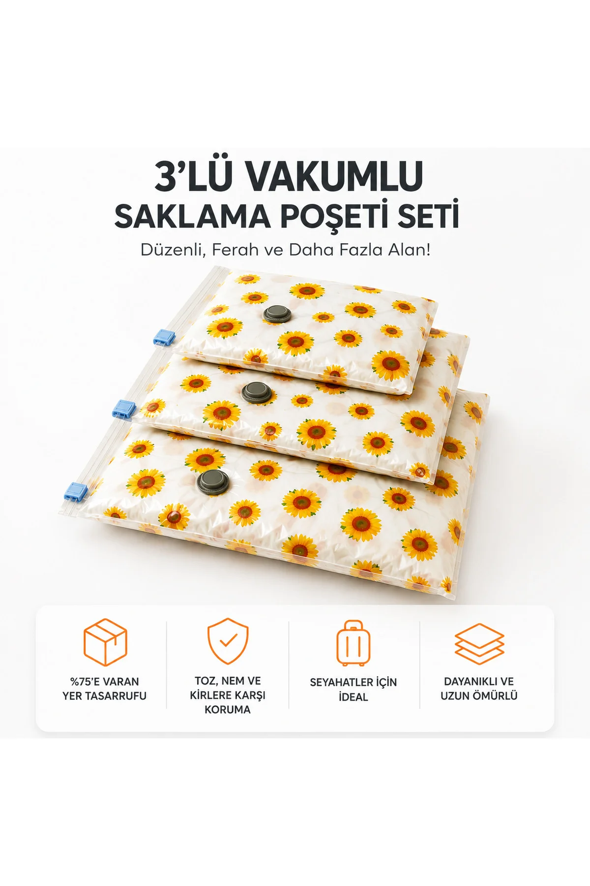 3'lü Vakumlu Hurç Saklama Seti Şeffaf Ön Yüzlü Yorgan Battaniye K