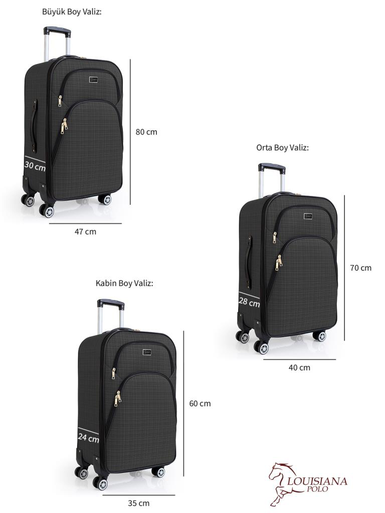 Louisiana Polo 3'Lü Valiz Seti 4 Teker Kumaş Valiz Antrasit 1081 Louisiana Polo 3'Lü Valiz Seti 4 Teker Kumaş Valiz Antrasit 1081