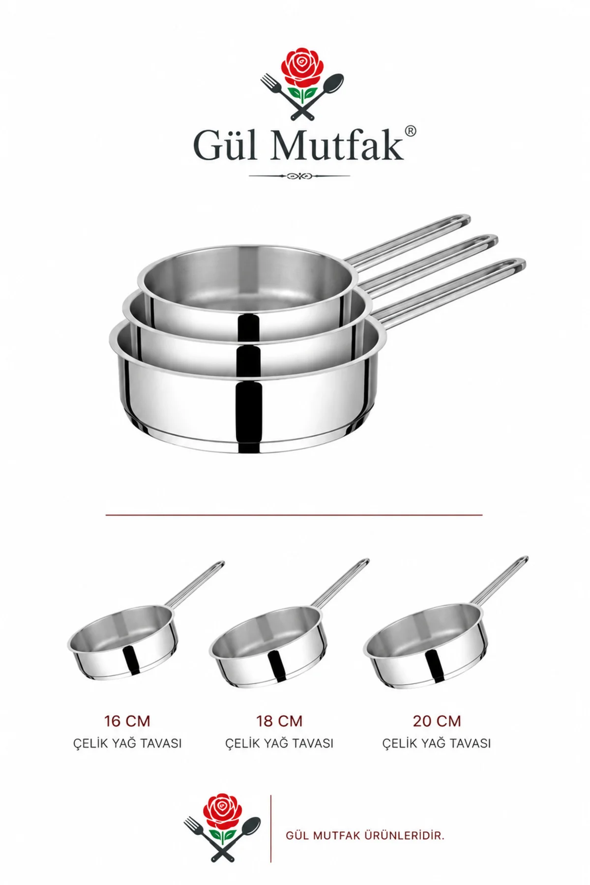 3'Lü Yağ Tava Paslanmaz Çelik 16 CM -18 CM -20 CM 3'Lü Yağ Tava Paslanmaz Çelik 16 CM -18 CM -20 CM