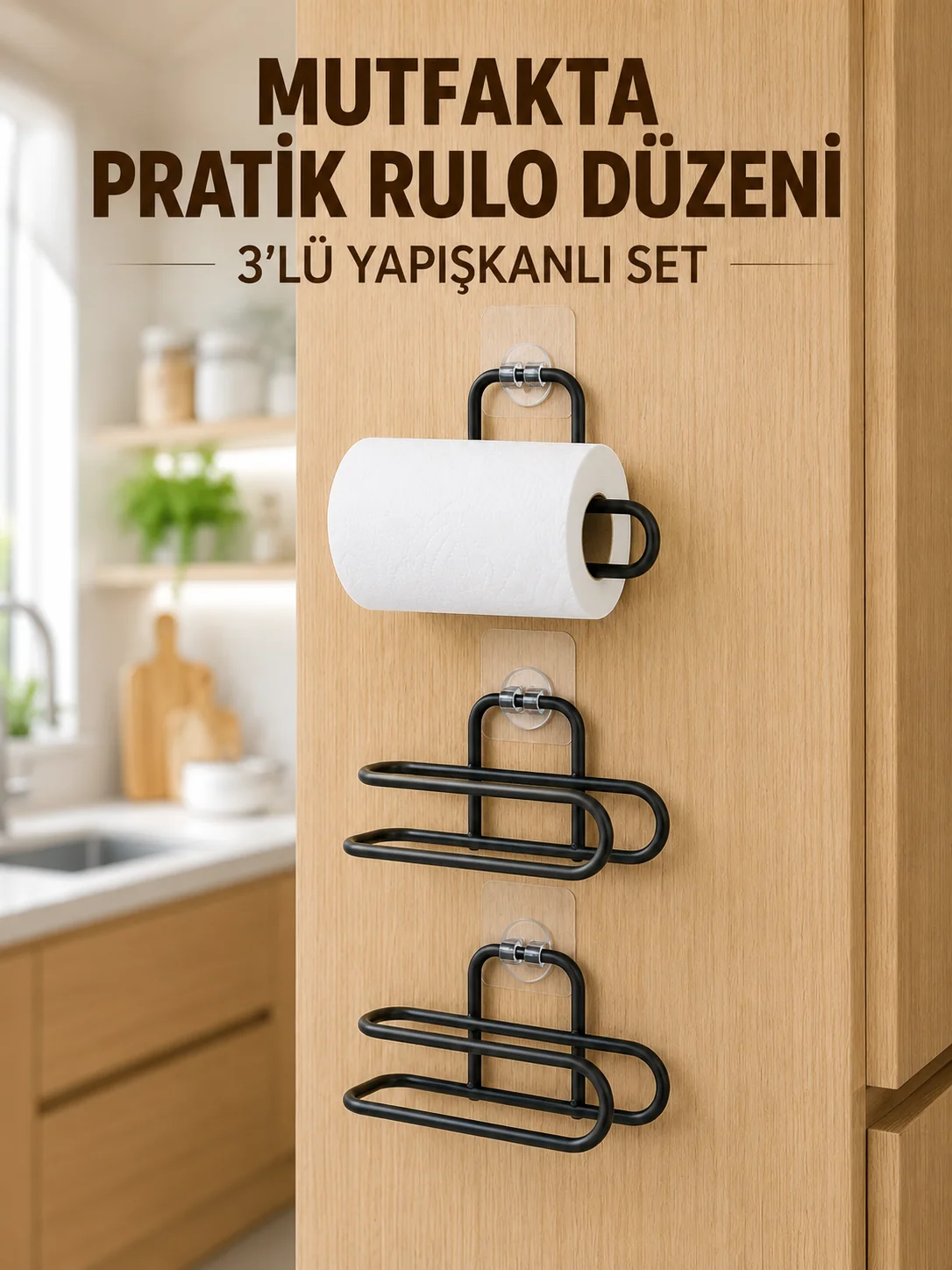 3’lü Yapışkanlı WC Kağıtlığı Siyah Rulo Tutucu Banyo ve Mutfak Kullanımı Fiyatı, Yorumları ve Özellikleri