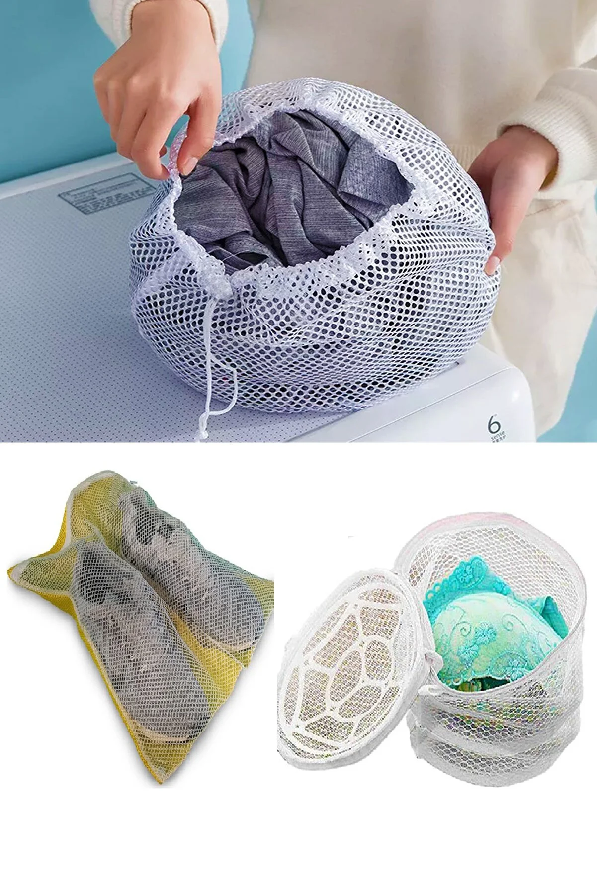3lü Yı File Seti - Ayakkabı Filesi-Plastik Aparatlı Sütyen Yı- Çamaşır Yı Filesi