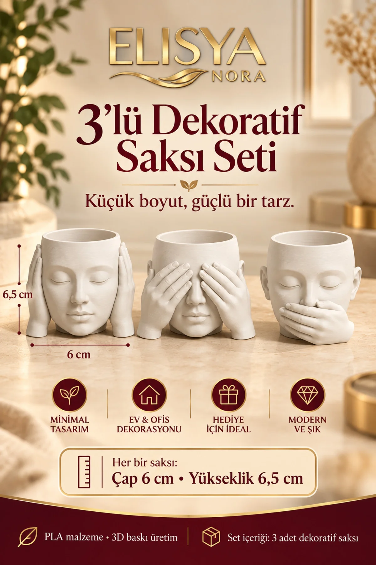 3'lü Yüz Figürlü Dekoratif Mini Saksı Seti Görmedim Duymadım Bilmiyorum 3'lü Yüz Figürlü Dekoratif Mini Saksı Seti Görmedim Duymadım Bilmiyorum - Görsel 3