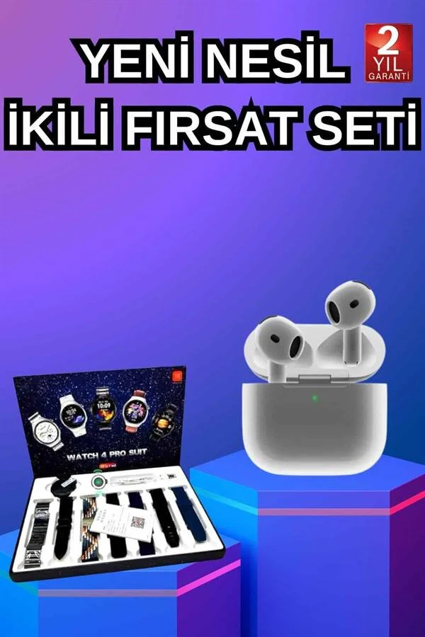3.Nesil TWS Bluetooth Kulaklık + Akıllı Saat - AMOLED Ekran, Plastik Hasır Kordon, Şeffaf Mod