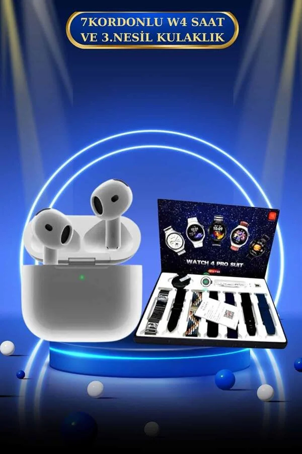 3.Nesil TWS Bluetooth Kulaklık + Akıllı Saat - AMOLED Ekran, Plastik Hasır Kordon, Şeffaf Mod