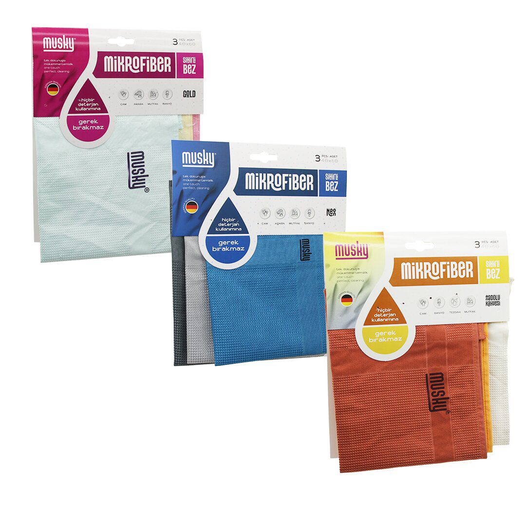 Just Cheap Store 3Pcs 40X60mm Neon-An.Kahve-Gold Mix Mikfrofiber Sihirli Bez Deter