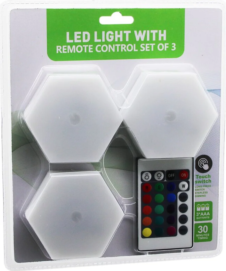 3pcs - Altıgen - Rgb Kumandalı - Pilli - Dokunmatik Lamba Seti 6 