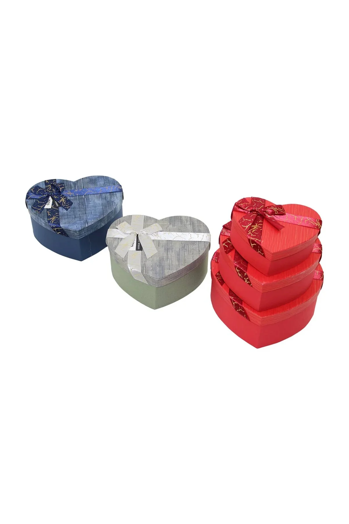 3PCS Kalp Çizgili Mix Renkli - Kabartma Desen Karton Hediye Kutusu Kurdelalı 22X20-19X17-16X14CM 3PCS Kalp Çizgili Mix Renkli - Kabartma Desen Karton Hediye Kutusu Kurdelalı 22X20-19X17-16X14CM