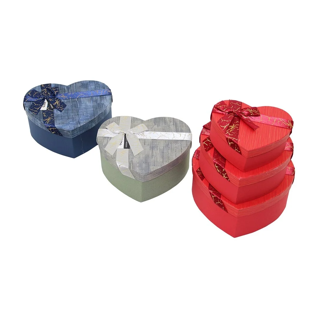 3pcs Kalp Çizgili Mix Renkli - Kabartma Desen Karton Hediye Kutusu Kurdelalı 22x20-19x17-16x14cm Bx40 Fiyatı, Yorumları ve Özellikleri