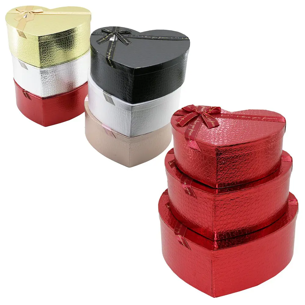 3PCS KALP PARLAK MİX RENKLİ - KABARTMA DESEN KARTON HEDİYE KUTUSU