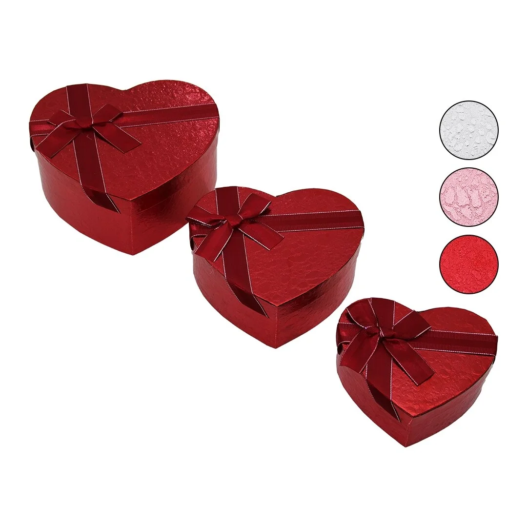 3pcs   Kalp  Parlak Renkli - Kabartma Desen Karton Hediye Kutusu Kurdelalı  15-18-21cm Bx40 Fiyatı, Yorumları ve Özellikleri