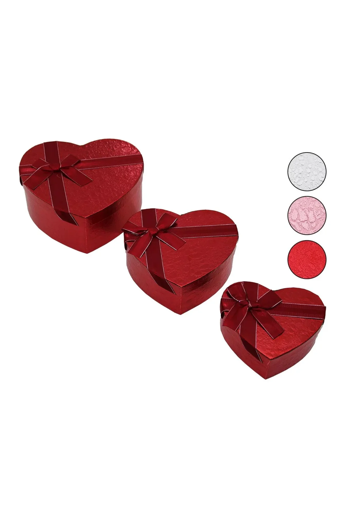 3PCS Kalp Parlak Renkli - Kabartma Desen Karton Hediye Kutusu Kurdelalı 15-18-21CM 3PCS Kalp Parlak Renkli - Kabartma Desen Karton Hediye Kutusu Kurdelalı 15-18-21CM