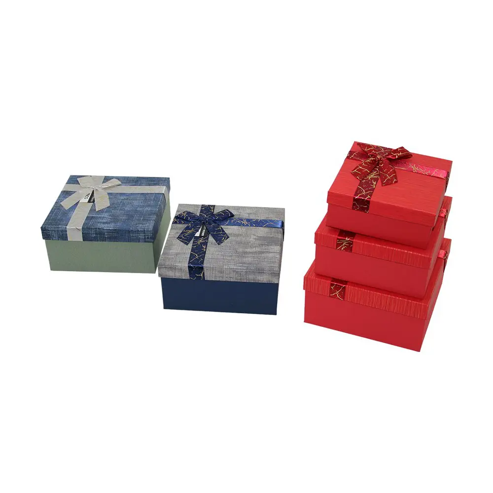 3PCS KARE ÇİZGİLİ MİX RENKLİ KARTON HEDİYE KUTUSU KURDELALI 19-17