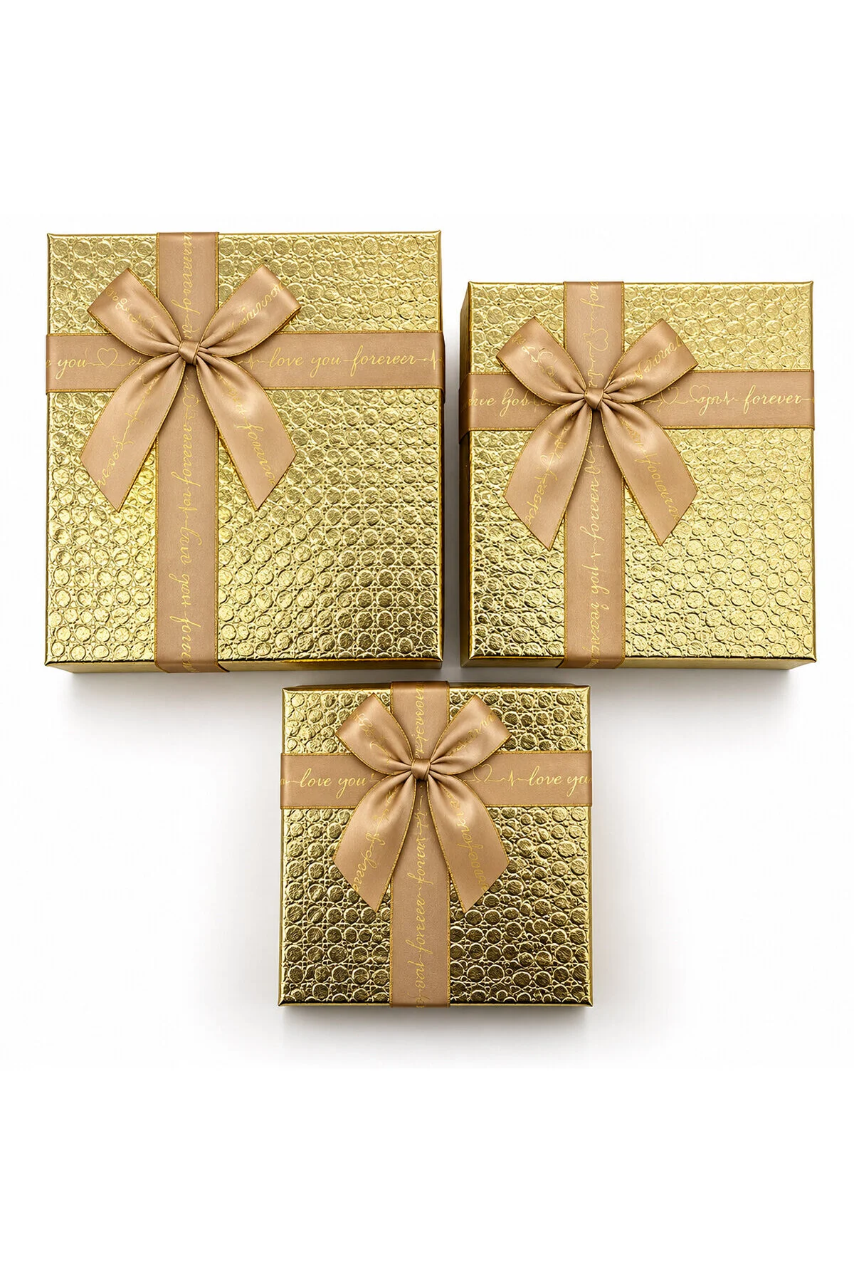 3PCS Kare Parlak Mix Renkli - Kabartma Desen Karton Hediye Kutusu Kurdelalı 19-17-15CM - Görsel 4