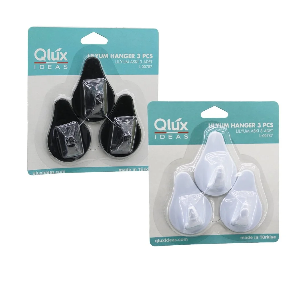 3pcs Lılyum Askı  Siyah - Beyaz Plastik   Yapışkanlı Montaj Bx40 Fiyatı, Yorumları ve Özellikleri