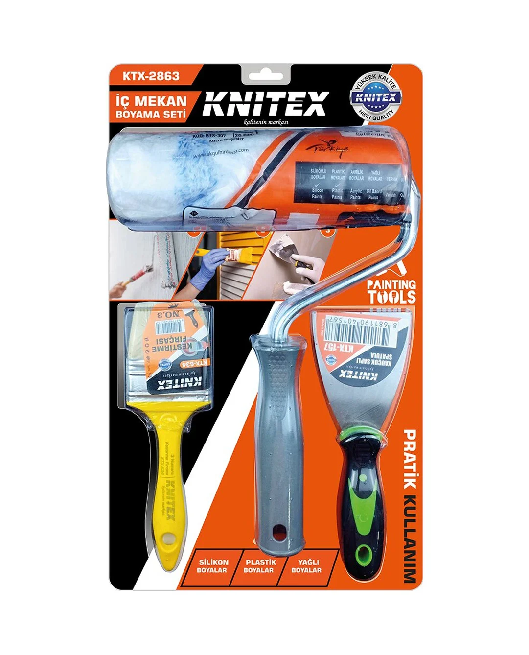 3pcs Nalbur - Boyacı Set Spatula - Kestirme Fırça - Boya Rulo 20c