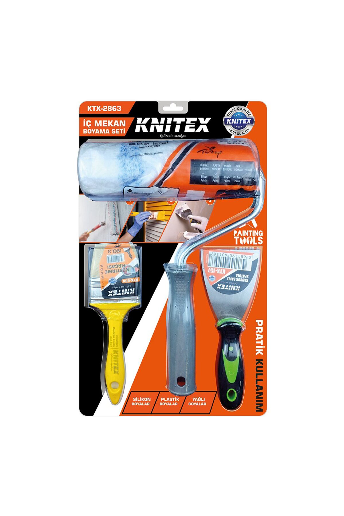 Ok Aksesuar 3Pcs Nalbur - Boyaci Set Spatula - Kestirme Firça - Boya Rulo 20C