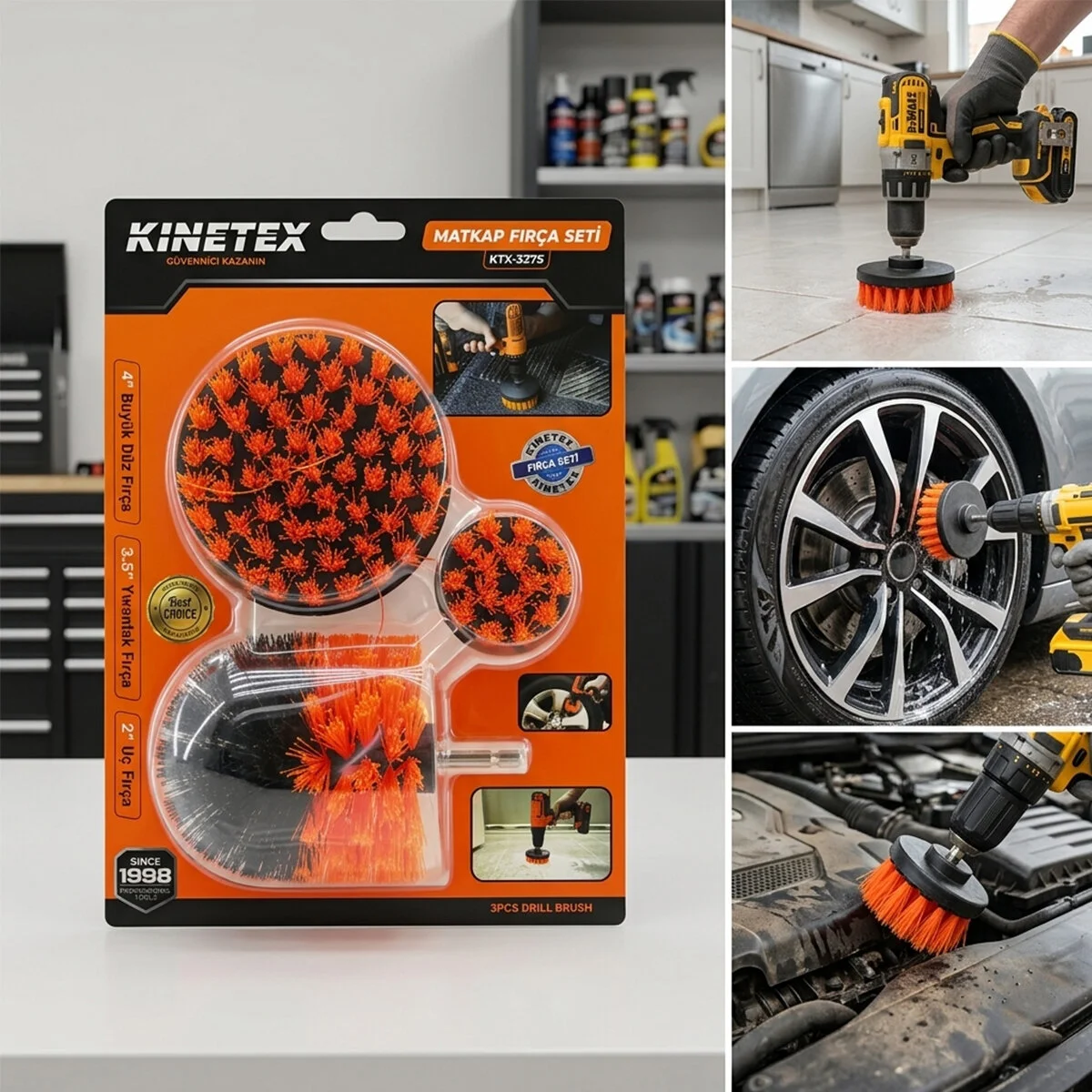 3PCS SET MATKAP FIRÇASI 1/4 INC - 6.3MM BÜYÜK DÜZ= 4 INC YUVARLAK