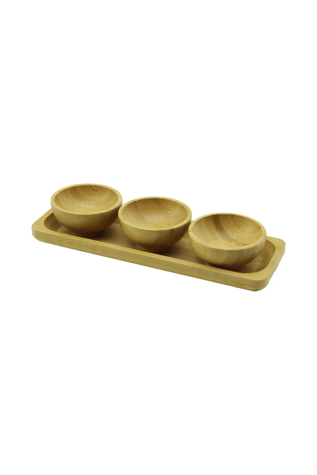 3PCS - Sunum Tepsili Mini - Çap: 6CM Ahşap Bambu Lokumluk - Çerezlik Kase