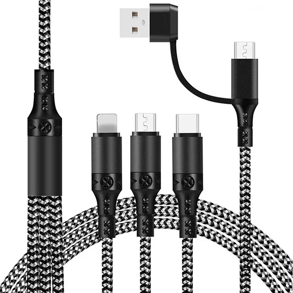 3‗ü 1 Arada 60W Hızlı Şarj Kablosu Lightning Type-C Micro USB 1.2 m Kopmaz Örgülü