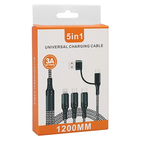 3‗ü 1 Arada 60W Hızlı Şarj Kablosu Lightning Type-C Micro USB 1.2 m Kopmaz Örgülü