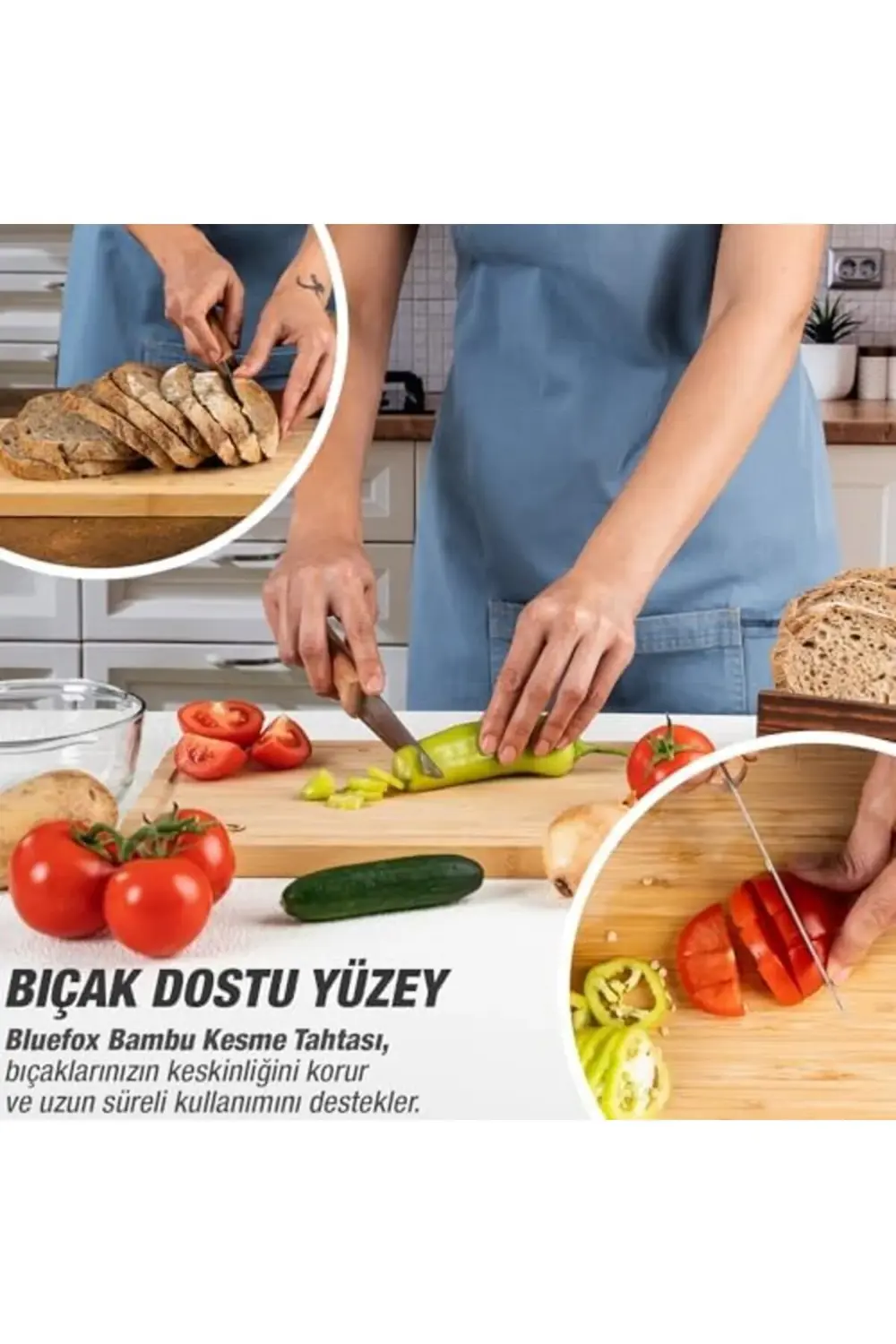 3'ü 1 Arada Bambu Kesme Tahtası: Doğrama Tahtası, Kesim Cetveli v