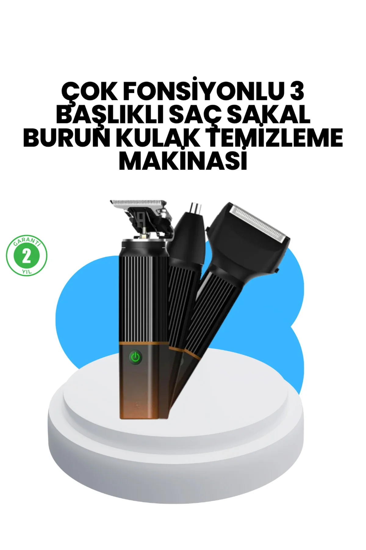 3’Ü 1 Arada Erkek Bakım Makinesi – Paslanmaz Çelik Başlıklı Şarjlı Tıraş Seti