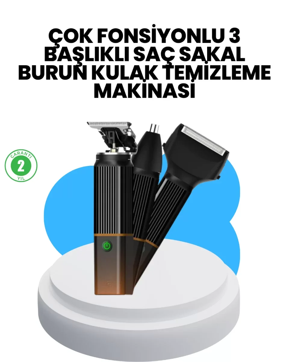 3’ü 1 Arada Erkek Bakım Makinesi – Paslanmaz Çelik Başlıklı Şarjlı Tıraş Seti - Lisinya