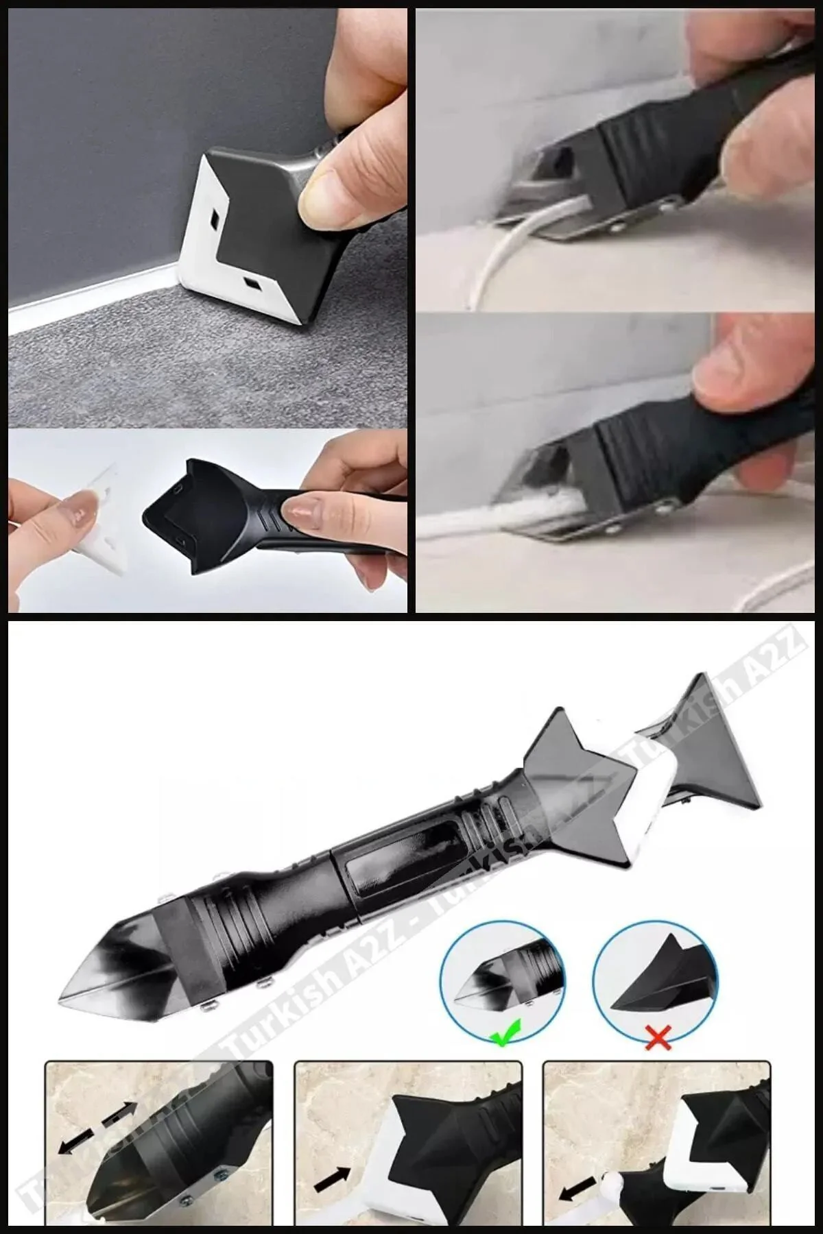 3’ü 1 Arada Fayans Derz Kazıyıcı Silikon Sökücü Siyirici Uygulama