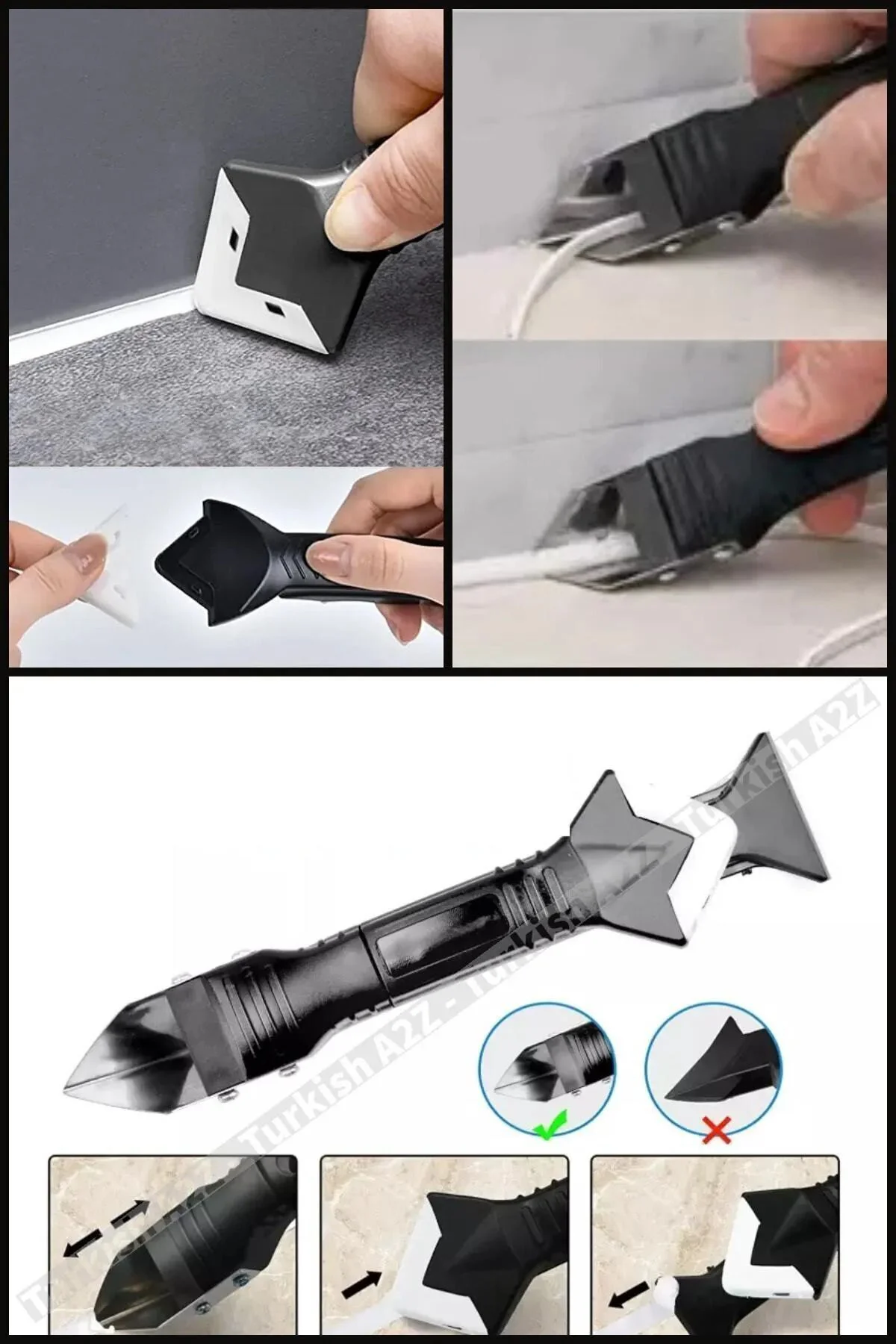 3’ü 1 Arada Fayans Derz Kazıyıcı Silikon Sökücü Siyirici Uygulama